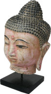 Buddha Head on stand in wood. Size H26, L14, W14 cm. Price FOB 3,75 usd excl packing. Order code CP016.