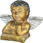 Gold Angel in cement. Size H15, W 18 cm. Price FOB 2,75 usd excl packing. Order code CP045.