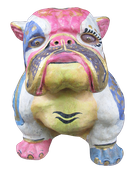 Bulldog in cement. Size H40, L45, W30 cm. Price FOB 22,45 usd incl packing wooden crate. Order code CP056. Front