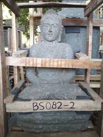 Sitting Buddha Greeting. Natural stone (Basanite). Size: H60, L36, W27 cm. Art. code BS082. Price Exwork 40,00 usd, Price FOB 44,00 usd. Port Semarang Indonesia.